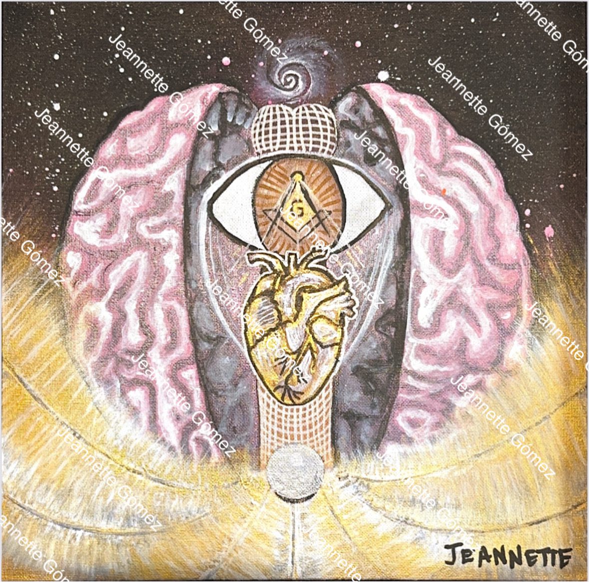 Surreal artwork featuring brain, eye, and heart.