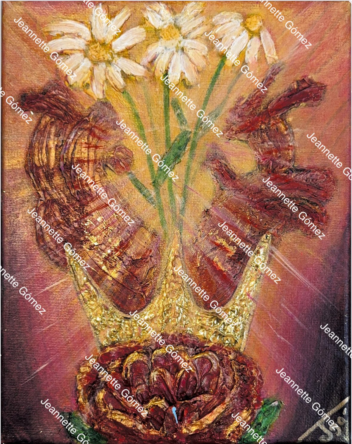 Flowers in a crown with textured background.