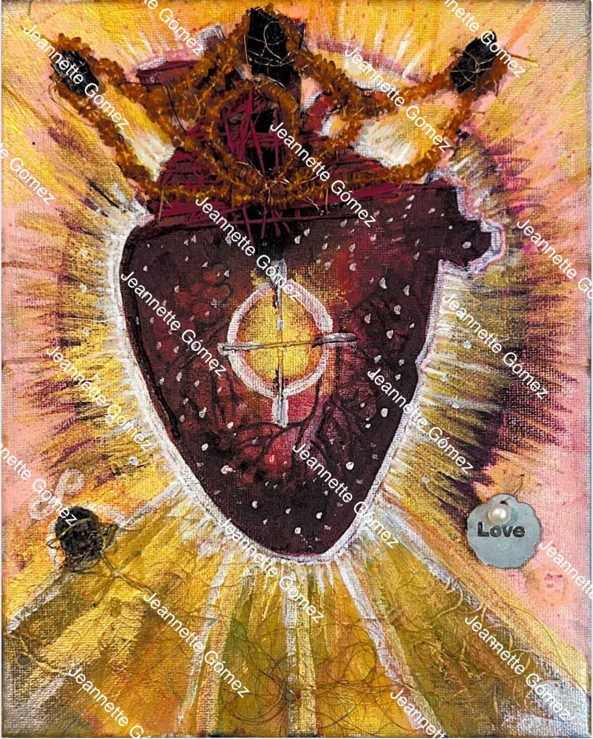 Sacred heart artwork with radiant colors.